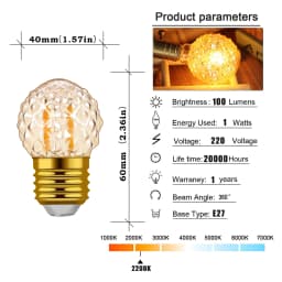 10Pcs Decorative LED Bulb E27 Retro Dimmable G40 Pineapple 1W Warm White 10W Equivalent Incandescent Vintage Light Bulbs 220V