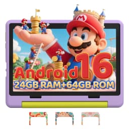 10.1 Inch Kids Tablet 24GB(3+21G) RAM 64GB ROM Android16 GMS Certified A333 Five-Core HD IPS 6000mAh Parental Control With Shockproof Silicone Case Stand Children Learning Tablet PC Purple Blue