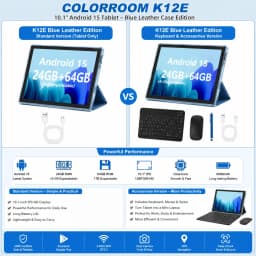 COLORROOM Android 15 10.1 Inch Tablet with Case,Keyboard Mouse, 24GB RAM 64GB ROM, GMS, 1TB Expandable, 2-in-1 Tablet for Work