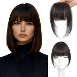Clip In French Hair Bangs 100% Human Hair Extensions Wispy Bangs for Women Curved Fake Bangs with Fringe Temples Hairpieces