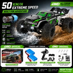 SZWDSE 1:16 Scale 4WD Off Road RC Car, Brushed 50KM/H & Brushless 80KM/H High Speed All Terrain Drift Buggy Truck, Remote Control Racing Toy with Dual Batteries for Kids Adults
