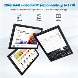 10.1 Inch Tablet Android 15 OS GMS Certified Tablets 2.0 GHz 20GB RAM 64GB ROM 1TB Expand WiFi 6 Bluetooth 5.4 Dual Camera