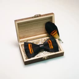 EASTEPIC Handmade Feather Bow Tie Brooch Wooden Box Set Men's Exquisite Accessories for Wedding Party Birthday Gift Necktie