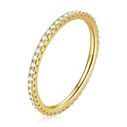 BAMOER 925 Sterling Silver Full Paved Simulated Diamond Stackable Rings, Women Gold Plated Engagement Eternity Bands Colored CZ