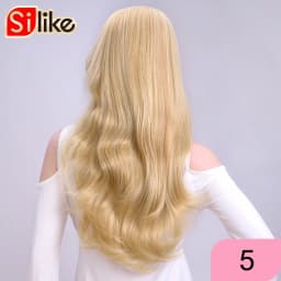 Silike 24Inch Synthetic Wavy 3/4 Half Wig Long Hair Extensions Ombre Blonde Capless Wigs Hair Clips Extension For Women 210g