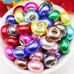 10Pcs Pink Color Smooth Surface European Resin Murano Large Hole Spacer Beads Charms for Bracelet DIY Craft Bracelet Necklace
