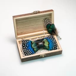 EASTEPIC Handmade Feather Bow Tie Brooch Wooden Box Set Men's Exquisite Accessories for Wedding Party Birthday Gift Necktie