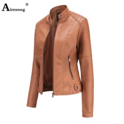 Yellow Red Faux Pu Leather Jackets 2025 Spring Autumn Fashion Zip up Top Outerwear Lady Basic Coats Plus Size Female Jackets New