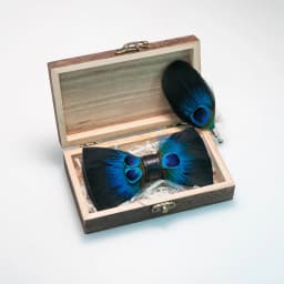 EASTEPIC Handmade Feather Bow Tie Brooch Wooden Box Set Men's Exquisite Accessories for Wedding Party Birthday Gift Necktie