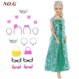 14 Pcs / Lot = 1x Fairy Tale Doll Dress + 13x Random Accessories Shoes Handbag Glasses Clothes for 11.5'' Doll Girl Baby Toys