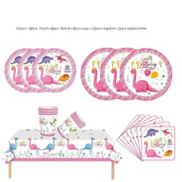 Pink Dinosaur Party Decorations Birthday Dinour Tableware Set Happy Birthday Party Decoration For Kids Boy Jungle Wild Party Dec