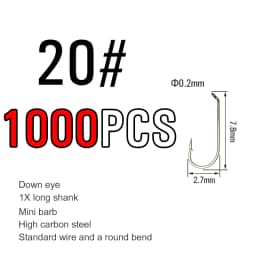 ICERIO 500/1000PCS Fly Tying Hook High Carbon Steel Nymph Dry Wet Fishing Fly Hook Down Eye 1X Long Shank Round Bend