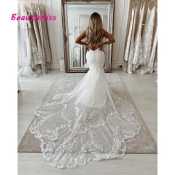 Sexy Mermaid Wedding Dresses Open Back Scoop Neck Plus Size Lace Appliques Bridal Gowns Sweep Train Vestido De Casamento