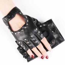 Women Rivet Stage Performance Nightclub Punk Leather Half Finger Gloves Pole Dance Personality Hip Hop Queen Wear-Resistant