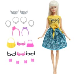 14 Pcs / Lot = 1x Fairy Tale Doll Dress + 13x Random Accessories Shoes Handbag Glasses Clothes for 11.5'' Doll Girl Baby Toys
