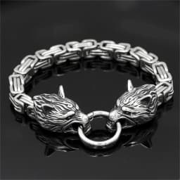 Norse Viking Celtic Wolf Head Bracelet Men Stainless Steel Odin Wolf Bangle Amulet Never Fade Gold Color King Chain Rock Jewelry