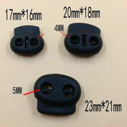 100Pcs Black Twin Hole Plastic Stopper Cord Locks Bean Drawstring Toggle Clip Apparel Shoelace Spring Button Size 4mm 5mm