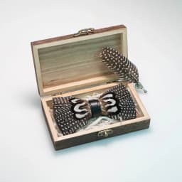EASTEPIC Handmade Feather Bow Tie Brooch Wooden Box Set Men's Exquisite Accessories for Wedding Party Birthday Gift Necktie