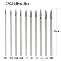10pcs Surgical Steel Body Piercing Tool Kit Disposable Lip Belly Nose Ear Tragus Piercing Gas Sterilized Tattoo Needles 12-20G
