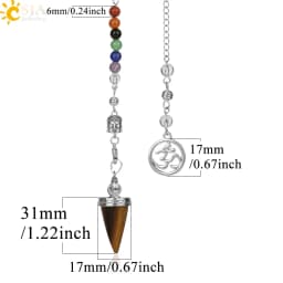CSJA Natural Stone Cone Pendulums Crystal 3D Buddha 7 Chakras Chain Reiki Pendulum for Dowsing Pendule Radiestesia Pendulo G251