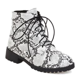 Oversized Blue Snake Print Lace-Up Women's Ankle Boots, Flat-Bottomed Low-Heeled Short Plush Inner Lining Autumn Warm Short Boot