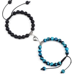 Hot Couple Distance Bracelets 2pcs/set Natural Stone Beads Braided Bracelet Lovers Heart Magnet Adjustable Bangle Friend Jewelry