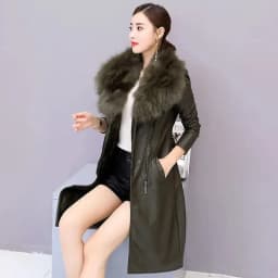 Big Fur Collar PU leather Jacket Autumn Winter Velvet Thicken Soft Faux PU leather Coat Women Korean Long Overcoat 4XL 2356