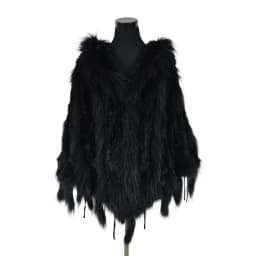 CK708 Real Knitted Rabbit Shawl Poncho Stole With Tassels Shrug Cape Robe Tippet Wrap With Raccoon Fur Collar Women