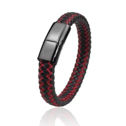 New Free Custom Name Blue/red leather Simple Charm Business Men Stainless Steel Leather Braided Bracelet Bagnet Lock Bangle