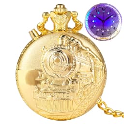 LED Flash Luminous Vintage Dial Quartz Pocket Watch Chain Bronze Carved Steam Train Steampunk Motor Railway Retro FOB Clock Hour