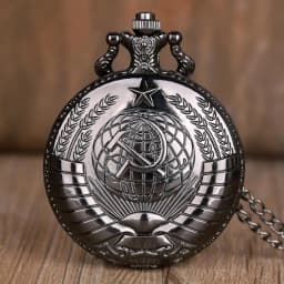 Luxury Soviet Badges Sickle Hammer Pocket Watch Bronze Pendant Russia Emblem Communism with Fob Chain Clock