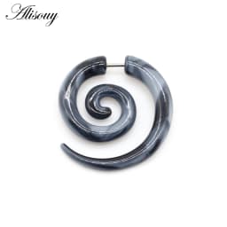 Alisouy 2pc 16G Fake Cheater Ear Plug Gauge Gray Black Color Acrylic Flesh Earring Wing Heart Spiral Shape Body Piercing Jewelry