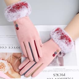 Winter Female Single Layer Warm Cashmere Full Finger Button Cycling Mittens Women Suede Leather Touch Screen Driving Gloves J23