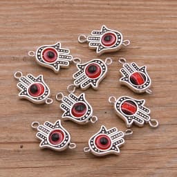 10PCS 13*22mm Fatima Hamsa Hand 10 Color Evil Eye Spacer Bead Connector For DIY Bracelets Necklace Jewelry Handmade Making