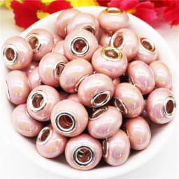 10Pcs Pink Color Smooth Surface European Resin Murano Large Hole Spacer Beads Charms for Bracelet DIY Craft Bracelet Necklace