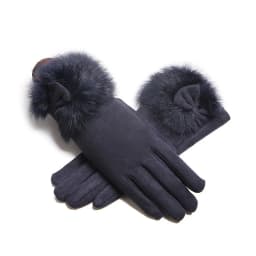 Winter Female Suede Leather Bow Plush Wrist Mitten Women Thick Plus Plush Windproof Warm Touch Screen Driving Gloves J22