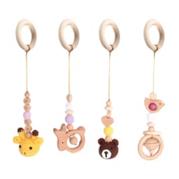 4 Pcs Beech Wood Baby Play Gym Frame Newborn Activity Fitness Rack Hanging Pendants Toys Crochet Rattle Teether Kids Room Decor