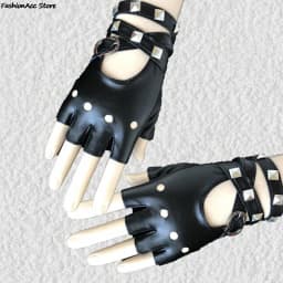 Unisex Fingerless Driving PU Leather Gloves Black Red White Motor Punk Cool Rivet Sexy Disco Dancing Rock-and-roll