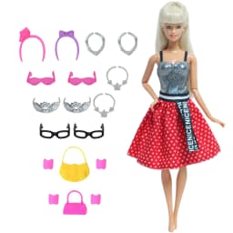 14 Pcs / Lot = 1x Fairy Tale Doll Dress + 13x Random Accessories Shoes Handbag Glasses Clothes for 11.5'' Doll Girl Baby Toys