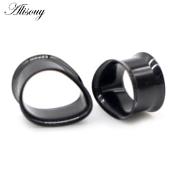 Alisouy 2pcs Water Drop Stainless Steel Ear Plug Tunnels Black Gold Color Ear Expander Plugs Tunnels Body Jewelry Ear Gauges