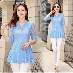 UHYTGF Womens Blouse Hollow Lace V-Neck Pullover Solid Wild Summer Shirt Elegant Female Clothing Chiffon 5XL Big Size Tops 2085