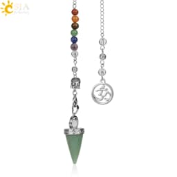 CSJA Natural Stone Cone Pendulums Crystal 3D Buddha 7 Chakras Chain Reiki Pendulum for Dowsing Pendule Radiestesia Pendulo G251