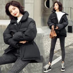 2026 New Winter Hooded Long Sleeve Solid Color Black Cotton-padded Warm Loose Big Size Jacket Women Parkas Fashion Outwear