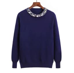Chic Beaded O-neck Knitted Tshirts Women Spring Casual Slim Knitwear Jumper Tops Korean Long Sleeve Malhas Tee New Thin Sweater