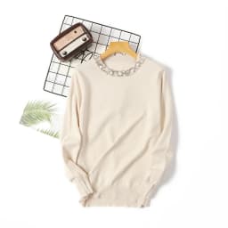 Chic Beaded O-neck Knitted Tshirts Women Spring Casual Slim Knitwear Jumper Tops Korean Long Sleeve Malhas Tee New Thin Sweater