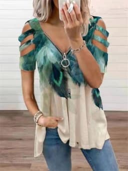 New Summer Cold Shoulder Leopard Print Zipper V-Neck Loose Casual Ladies Shirt Tops Spring Sexy Women Blouse 2022 New Clothes