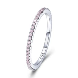 BAMOER 925 Sterling Silver Full Paved Simulated Diamond Stackable Rings, Women Gold Plated Engagement Eternity Bands Colored CZ