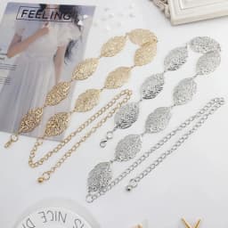 Leaf Shaped Hollow Out Chain Belt For Women Elegant Gold Silver Color Metal Waistband Ladies Fashion Wedding Dress Girdle Strap