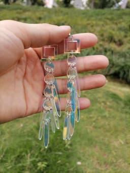 FishSheep Colorful Acrylic Geometric Star Moon Butterfly Drop Earrings For Women Cute Transparent Laser Dangle Earrings Jewelry