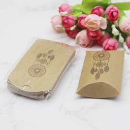 12/50pcs Beautiful Flower Pattern Pillow Shape Paper & Kraft Wedding Candy & Birthday Gift Storage Box Size 20X55X80mm